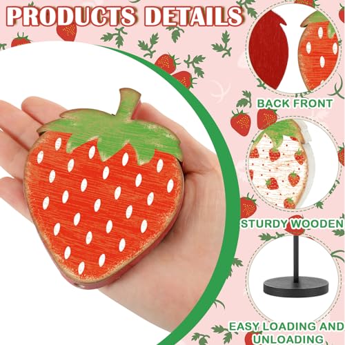 Image of Yousoontic 5 Pcs Summer Strawberry Table Decorations Strawberry Centerpiece for Table Summer Sweet Wooden Sign Standing Block for Home Tiered Tray Office Shelf Decorations