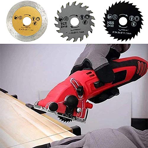 4YANG Mini Sierra Circular 400W 3400RPM Circular Sierra de Mano Con 3 Hojas de Sierra y Tubo de Aspiración Ideal para Madera,Metal,Azulejos,con Maletín Resistente(Rotorazer Saw)