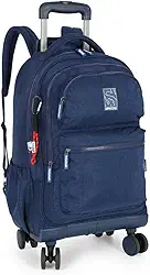 Mochila Escolar Notebook com Carrinho Rodinhas 360 graus Up4you (Azul marinho)