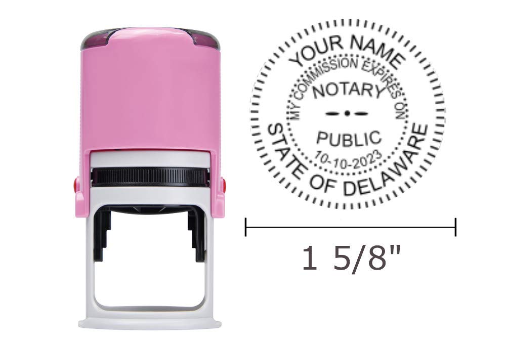 Delaware Notary Stamp | Round Self Inking Unit - Shiny Printer R-542 with Standar Body (Pink)