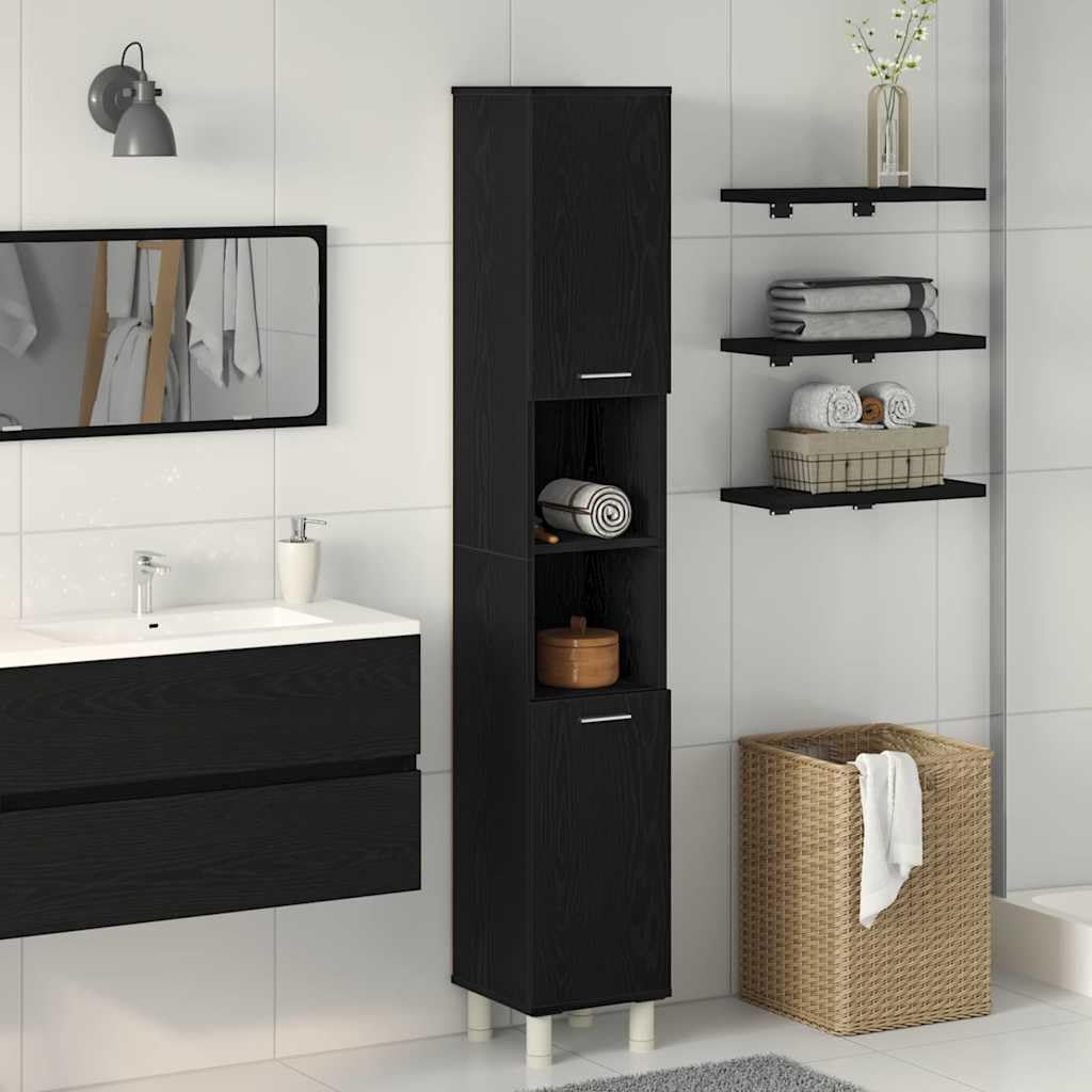 vidaXL Gabinete de Baño con Estante Roble Negro 30 x 30 x 179 cm, Almacenamiento para baño, Armario Compacto, diseño Moderno, estantería Duradera, Organizador Funcional