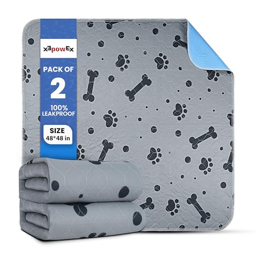 Image of Washable Dog Pee Pads 2 Packs 48'' x 48'' Reusable Puppy Pads Waterproof with Non Slip Bottom, Heavy Absorbent Puppy Training Pads for Indoor Use