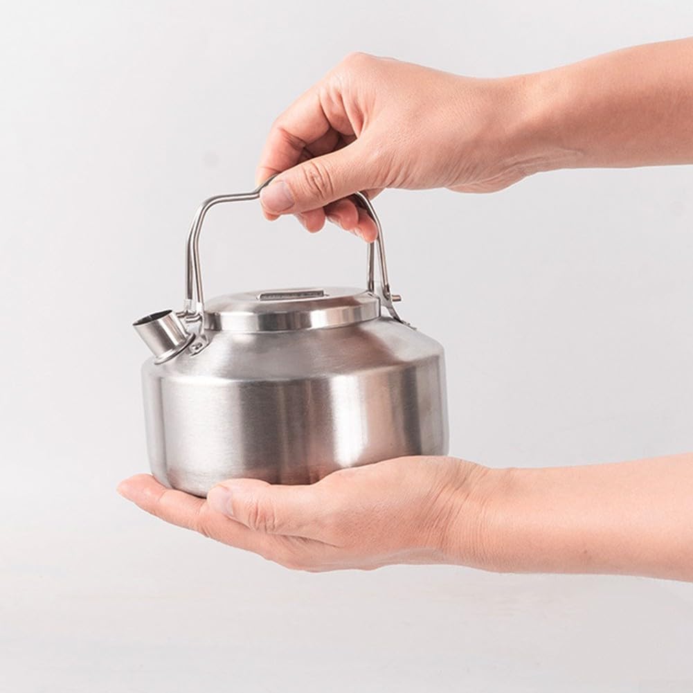 Bollitore a fischio da campeggio, 1 l, con manico pieghevole, per fornello a gas, viaggi, campeggio, vacanze, bollitore portatile
