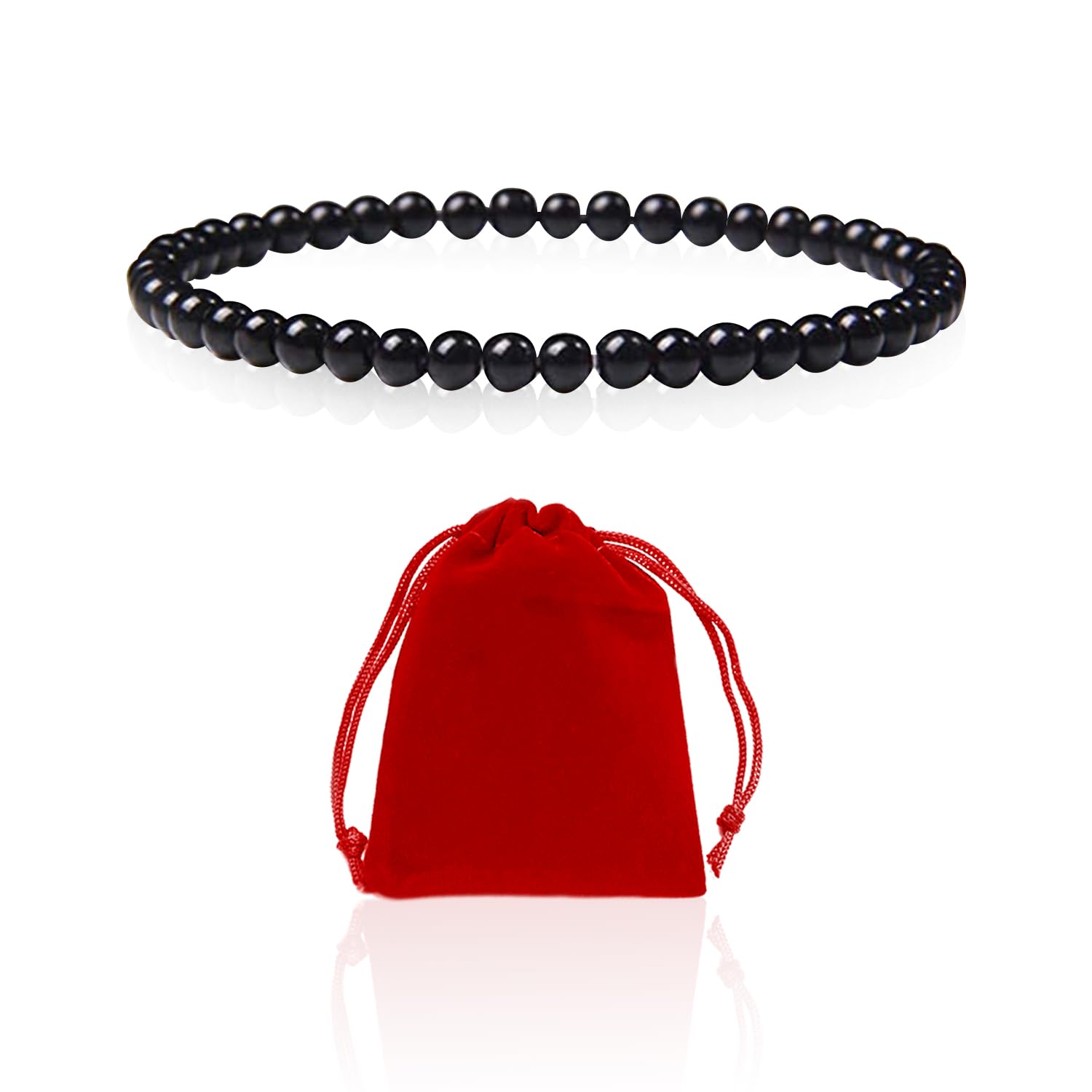 KRYMSON 1 pulsera de perlas con 1 bolsa de almacenamiento, mini pulsera de bolas, pulsera negra, pulsera de piedras preciosas para mujeres, joyas, la mejor opción de regalo para mujeres