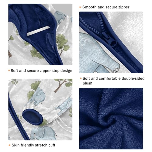 Elephant Trees and Leaves Pattern Toddler Fleece Jacket Girl Boys Hooded Fleece Jacket Coat Warm Outwear Zip-up 3-10T3