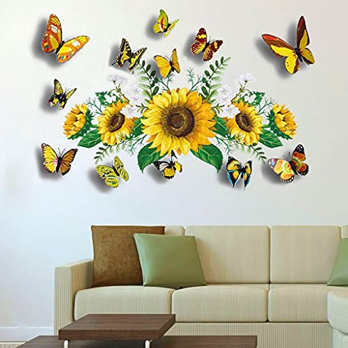 Sunflower Wall Stickers With 3D Butterfly Wall Sticker, Yellow Flowers Wall Decal,Sprt Waterproof And Removable, Sunflower Wall Stickers,Wall Stickers For Bedroom Living Room Bathroom Decor #TOP5