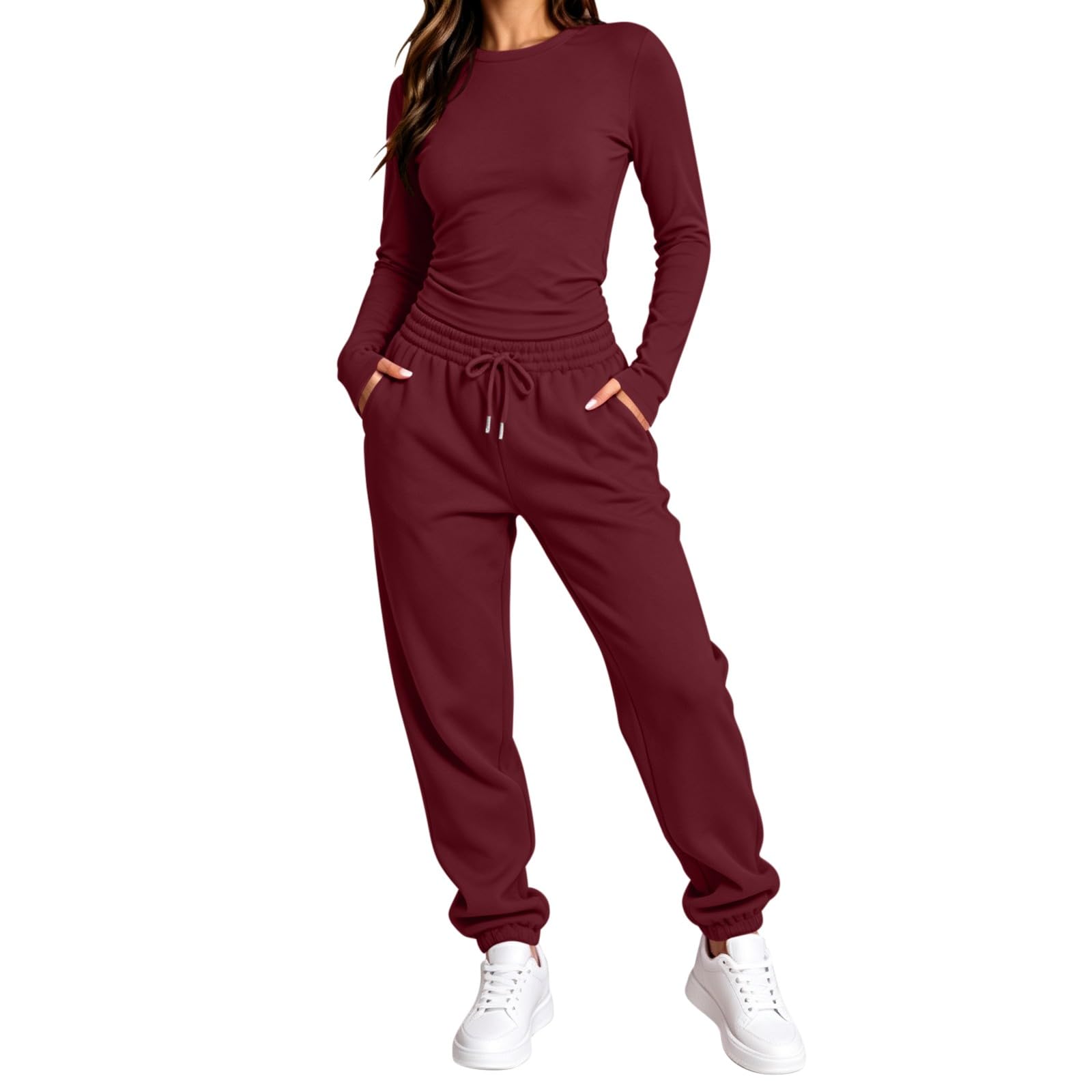 Chandal Mujer 2 Piezas Conjunto Chándal de Top Ajustado y Pantalon Jogger