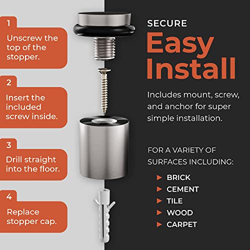 Image of NYCO - Floor Door Stopper Chrome Door Stop - Classy Solid Steel Modern Heavy Duty Door Stoppers - Floor Mount Anchor Screw - Wall Protector for Commercial Door (1.5 Inch Satin Chrome Finish)