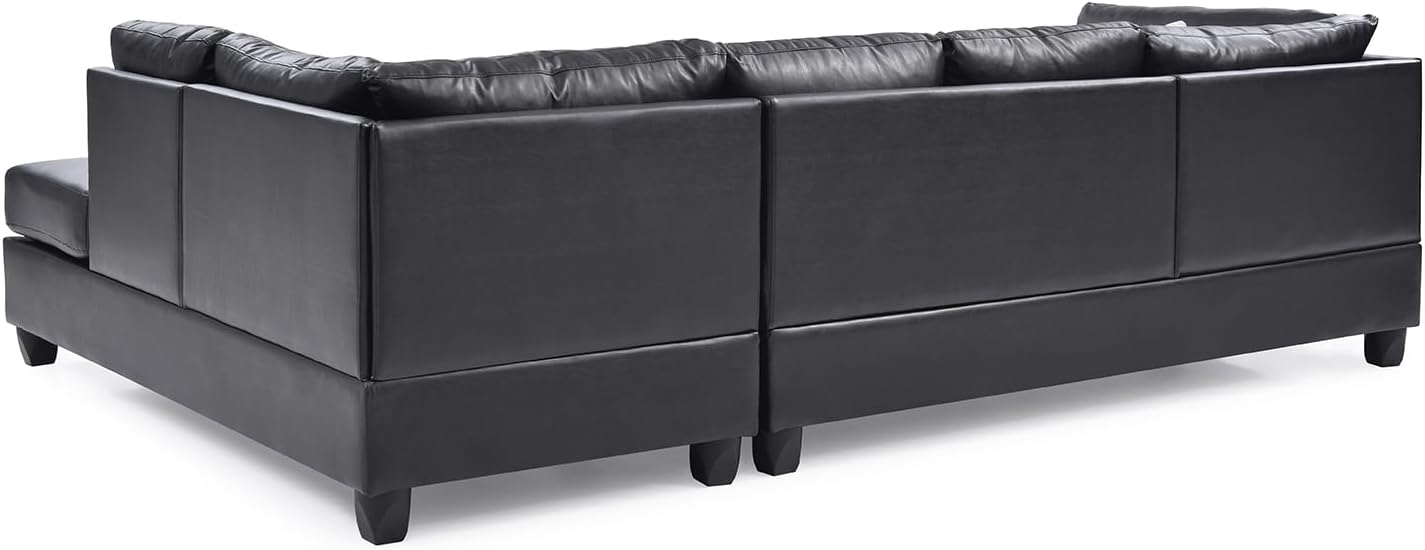 Contemporary Style PU L-Shape Sectional Sofa (3 Boxes),Black,Removable Back