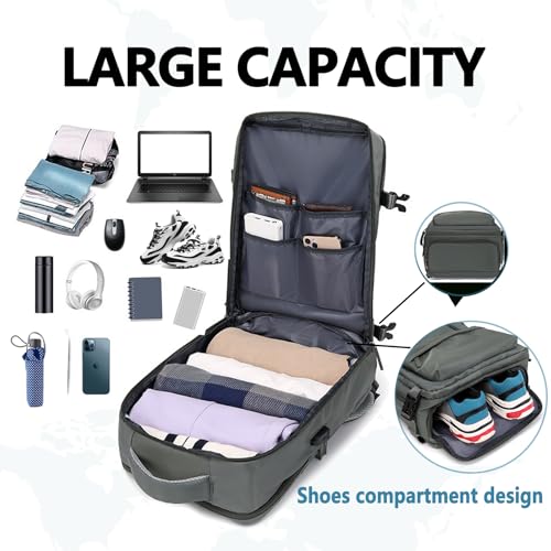 Travel Backpack,Travel Laptop Backpack with USB Charging Port，Suitable for travel, business trips, outdoor etc (Dark green)4