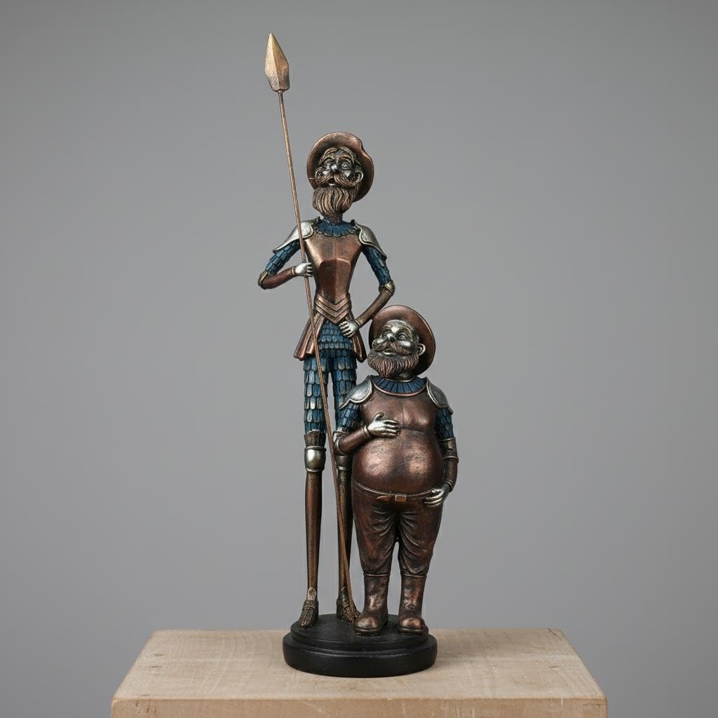 Figura Clásica Don Quijote y Sancho Panza en Resina, Decoración Hogar, Arte Español