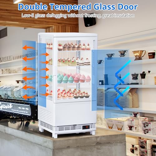 Image of 4.2 Cu Ft Countertop Commercial Refrigerated Pastry Display Case, Glass Door Cake Fridge, White Dessert Refrigerator with Adjustable Shelves and Auto Defrost for Bakery Cafe