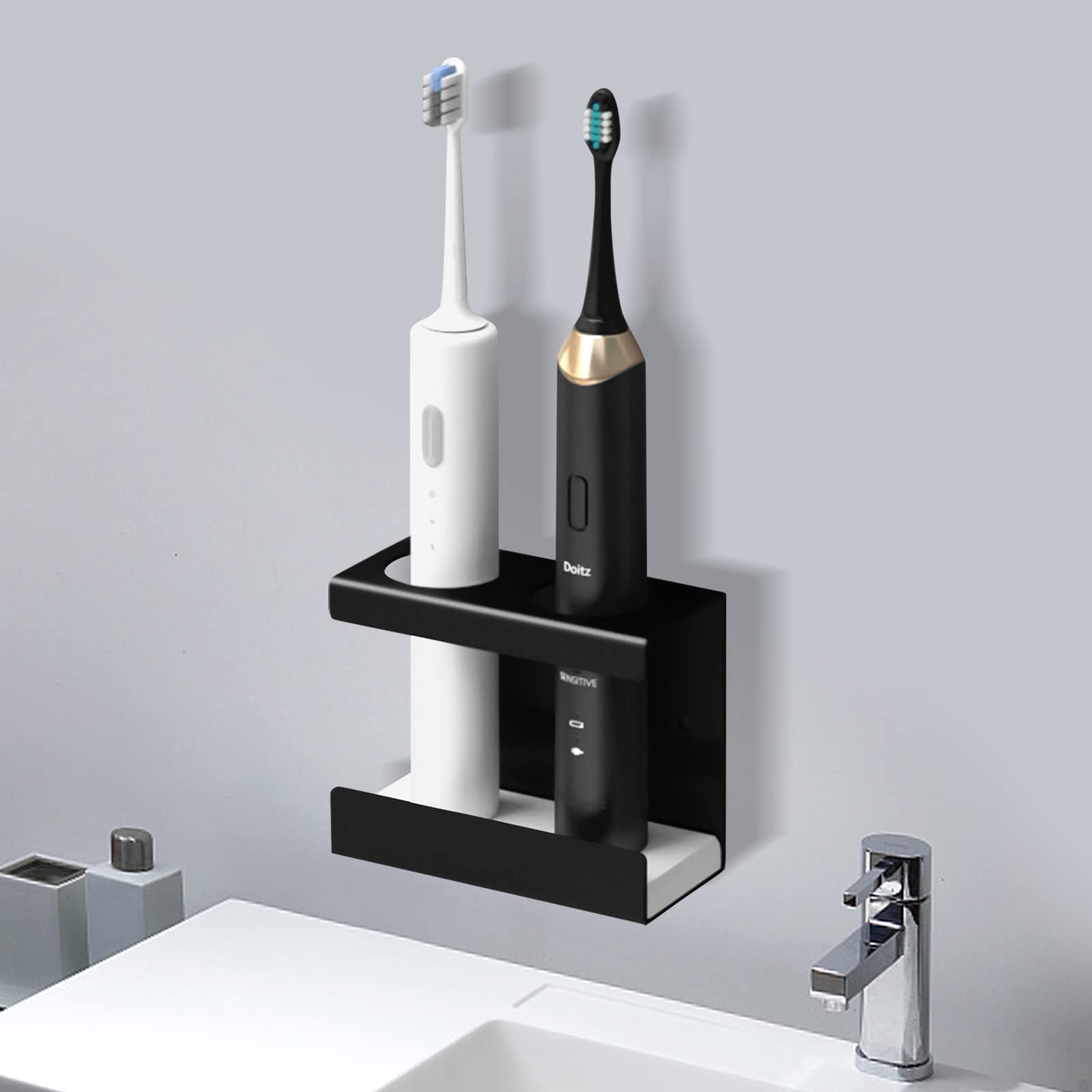 Portaspazzolino Elettrico Da Parete Senza Fori - Supporto In Acciaio Inox Con Base In Diatomite Assorbente, 3 Fori Da 35 Mm, Incluso Adesivo E Viti