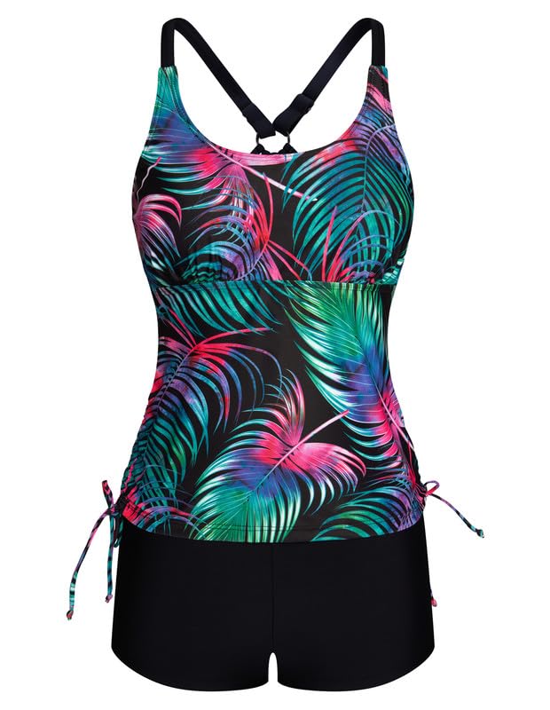 JASAMBAC Tankini Damen Zweiteiliger Badeanzug Bauchweg Tankini Oberteil Und High Waist Badeshorts Komfortabel Bademode Mit Verstellbare Schultergurte Sportlich Strandmode