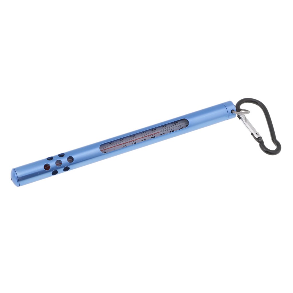 Fenteer Double Scale Fly Fishing Thermometer Lake Water Temperature Thermometer Portable Fly Fishing Water Thermometer with Carabiner Fishing Accessories Waterproof for Lakes River Ponds, Blue