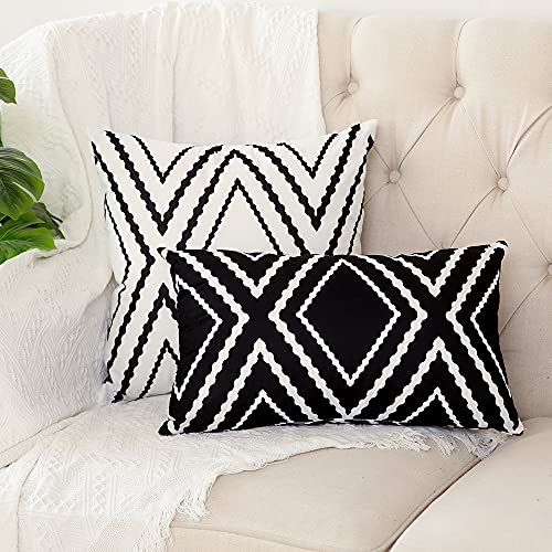 Kiuree Set Of 2 Black And White Boho Pillow Covers 18 X 18 Inches Aztec Geometry Polyester Blend Square Decorative Throw Pillow Covers For Sofa Couch Bed Decor(White) #TOP2