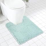 MAYSHINE Luxury Toilet Floor Mat/ U-Shaped Shaggy Chenille Contour Bath Rugs for Bathroom, Tub and Shower/ Non Slip/ Soft/ Absorbent Water/ Dry Fast/ Machine Wash, 24 x 20U Inches, Spa Blue