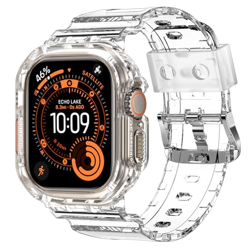 XYF Compatible for Crystal Clear Apple Watch Ultra 3 2 Bands 49mm, Bumper Case for Men Women Jelly...