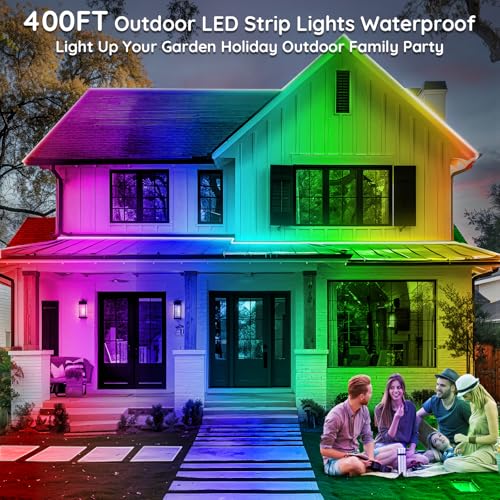 Image of 400ft Outdoor LED Strip Lights Waterproof,IP68 Outside Led Light Strips Waterproof with App and Remote,Music Sync RGB Exterior Led Rope Lights with Self Adhesive Back for Roof,Deck