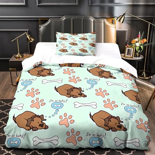 Housse de couette chien et os 135x200 cm avec taies d'oreiller pour lit simple