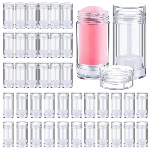 40pcs 30ml Transparent Empty Deodorant Containers Twist Up Refillable Round Lip Balm Tube Bottomfill Deodorant Bottles for Homemade DIY Cream Lipstick