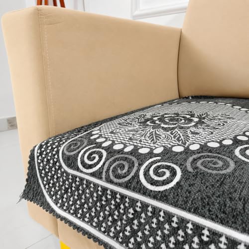 Image of Homerz Premium Chenille Fabric Sofa Cover | Soft, Durable & Dustproof | Decorative Couch Cover (Solitaire Grey, 1 Seater, Only Seat Cover)
