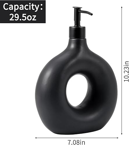 Miniatura 2 de Black Modern Circle - Dispensador de jabón de cerámica circular, dispensador de jabón con bomba hueca circular nórdica, botella de champú recargable