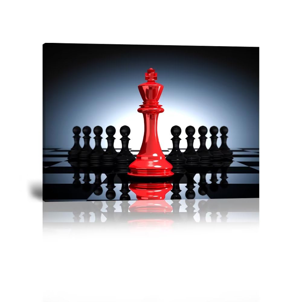 Pankila King Chess Wall Art Black and Red Canvas Wall Decor King and Knight Pictures Print Poster Stretched Framed Artwork for Classroom Game Room Office Living Room Bedroom (24 x 36 inch)