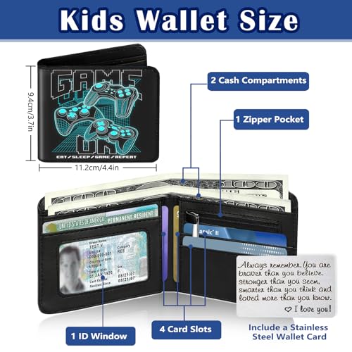 Kids Wallet for Boys Teen, Cool Boy Wallet for Kids Age 6-8 9-12 12-14, Funny Bifold Leather Purse, Small Wallets with Coin Pocket for Childrens Birthday Christmas Gifts2