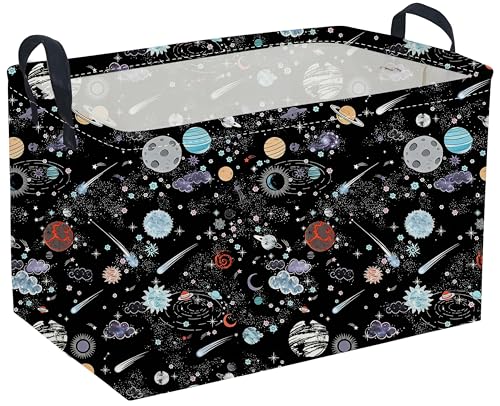 Image of Sanjiaofeng Rectangular Moon and Stars Basket Waterproof Foldable Kids Laundry Basket Baby Baskets for Boys and Girls Cute Toy Storage Organizer Bin Star Room Decor(Starry Sky)