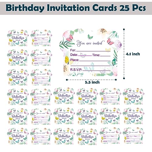 Image of Party Propz Birthday Invitation Cards For Kids - (25 Pcs) Butterfly Theme Invitation Card For Birthday Boy, Girl (Cardstock), Butterfly Invitation Cards For Kids Party Unicorn, Birthday Return Gifts