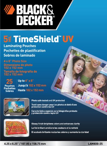 BLACK + DECKER TimeShield UV Thermal Laminating Pouches, 4 x 6 Photo, 5 mil - 25 Pack (LAM4X6-25)