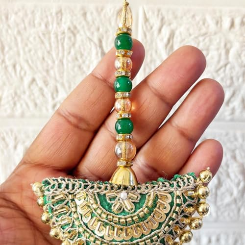Image of Adikala Craft Store Handmade Ethnic Latkan Tassel Set of 2 for Saree Pallu, Blouse, Suits, Dupatta, Lehenga Decor | Ethnic Saree Pallu, Blouse, Suit, Dupatta & Lehenga Decoration (Green Pearl)