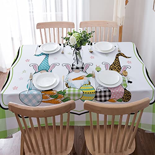 Yun Nist Easter Day Tablecloth,Bunny Gnome Washable Polyester Tablecover For Square/Round/Rectangle Table Cloth,Egg Green White Buffalo Grid Table Cover For Buffet Party 60×84In #TOP1