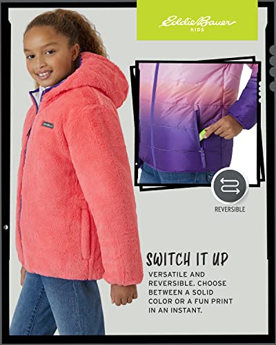 Image of Eddie Bauer Girls' Reversible Jacket - Deer Harbor Waterproof Lightweight Puffer Coat with Faux Shearling Lining (5-20)