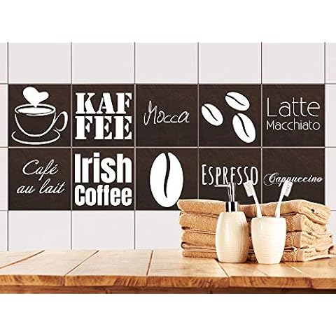 GRAZDesign Kitchen Tile Stickers 15 x 15 cm in Brown Cafe Design - Tile Film Coffee - Stick Over Tiles Brown - Tile Mirror Kitchen with Coffee Beans - Pack of 20 Cover