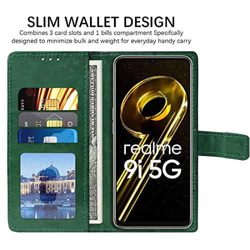 Image of Flip Cover Back Case for Realme 9i 5G | Premium Leather Finish | Inbuilt Pockets & Stand | Flip Cover Back Case for Realme 9i 5G (Green)