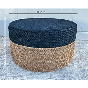 S & L Homes Pouf Ottoman - 100% Jute Braided Footrest Pouf Hand Knitted Traditional Cord Boho Pouffe for Living Room, Bedroom, Nursery, Patio, Lounge Colorblock - Natural Navy (20”x20”x10”) S L Homes Pouf Ottoman 100 Jute Braided Footrest Pouf Hand Knitted Traditional Cord Boho Pouffe for Living Room Bedroom Nursery Patio Lounge Colorblock Natural Navy 20x20x10