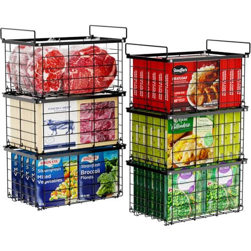 Image of iSPECLE Freezer Organizer - 6 Pack Large Freezer Organizer Bins for 5 to 7 Cu.Ft Chest Freezer, Stackable Add Storage Space, Easily Access with Side Handle without Digging, Black