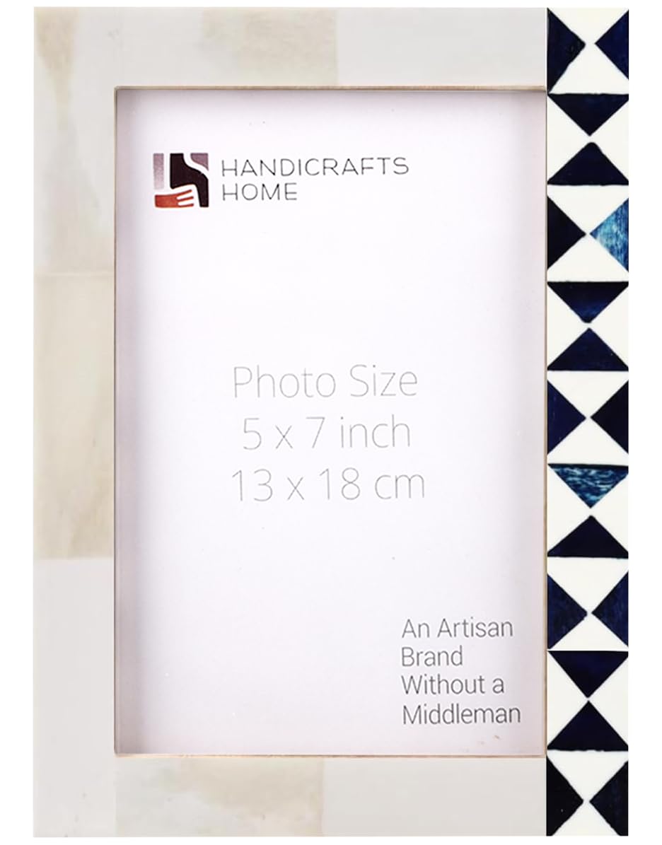 Handicrafts Home 5x7 Blue & White Picture Frame, Handmade Indigo Mosaic Decorative Photo Frame for Wall or Tabletop, Farmhouse, Boho & Modern Home Decor, Gallery Wall, Shelf Styling, Minimal Decor