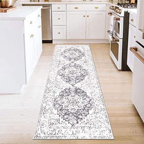 Pauwer Hallway Runner Rug 2X6 Farmhouse Boho Vintage Distressed Area Rug Carpet Washable Kitchen Rugs Runner Shag Fluffy Non Slip Runner Rug For Bathroom Laundry Room Entryway, Grey #TOP4