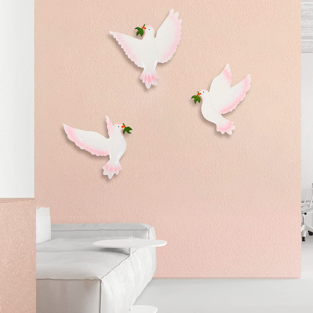 Zayookey 3Pcs Dove of Peace Outdoor Garden Wall Art Decor Metal Wall Sculptures Birds Hang Ornaments for Fence Living Room Bedroom Patio Balcony Yard (White) - Image 3