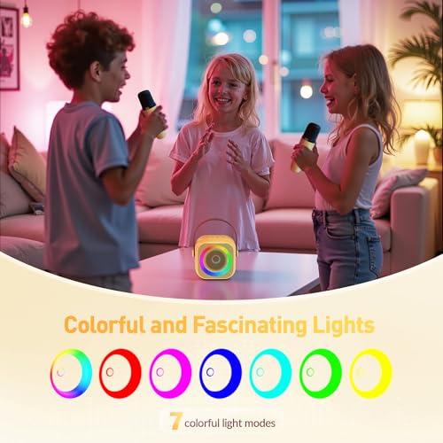 Image of Mini Karaoke Machine for Kids Adults：Portable Bluetooth Karaoke Speaker with 2 Wireless Microphones and Lights for Home Party, Christmas Birthday Gifts for 4-12+ Years Old Girls Boys(Yellow)
