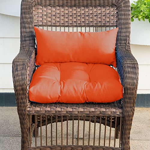 Image of QILLOWAY Outdoor Wicker Cushion Set of 5 - Waterproof Fade Resistant Patio Furniture Cushions, Loveseat 2 U-Shape 2 Lumbar Pillows for Porch, Bench, Backyard, Garden, Orange