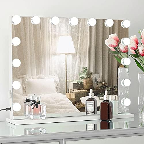 22.8"x 18.1" Vanity Mirror Makeup Mirror with Lights,10X Large Hollywood Lighted Vanity Mirror with 15 Dimmable LED Bulbs,3 Color Modes,Touch Control for Bedroom,Tabletop or Wall-Mounted