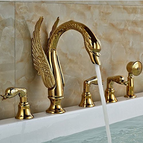 Robinet de baignoire cygne en laiton doré pour une salle de bain de luxe