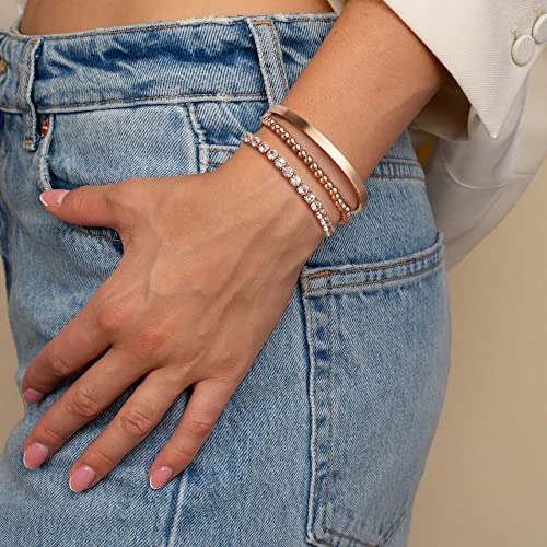 Starain 18K Gold Plated Tennis Bracelets for Women White Cubic Zirconia Bling Bracelet,Gold Copper Beaded Bracelet Cuff Bracelet Set4