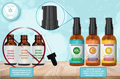 NUVA-SKIN-3-Pack-Anti-Aging-Serum-for-Face-Vitamin-C-Serum-for-Face-Retinol-Serum-Hyaluronic-Acid-Serum-Full-Regimen-Face-Serum-Set-Skin-Care-Face-Serum-for-Women-and-Men-Facial-Serum NUVA SKIN - 3 Pack Anti Aging Serum for Face - Vitamin C Serum for Face, Retinol Serum, Hyaluronic Acid Serum, Full Regimen Face Serum Set, Skin Care Face Serum for Women and Men, Facial Serum