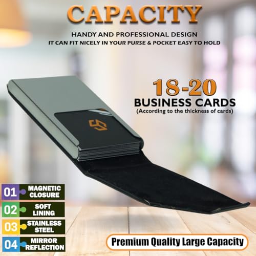 Image of Luxurious Vertical Card Holder -Unisex Design- RFID Blocking Ultrathin Stainless Steel 1 x 10 x 6 cm Size for 15-20 Business Card and 5-8 Card Debit Credit ATM Corporate Gift (Non-Customized)