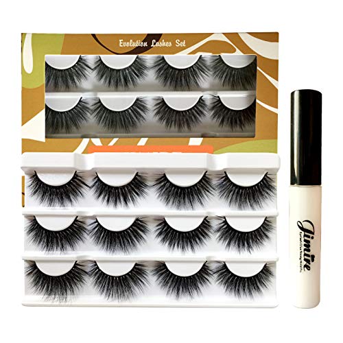 JIMIRE False Eyelashes Fluffy 3D Faux Mink Lashes with Brush-on Eyelash Glue 6 Pairs